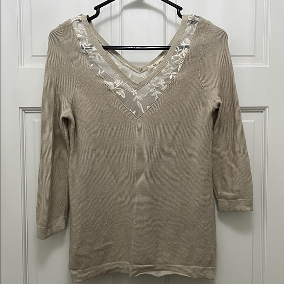 Moth 100% Cotton Cream Knit Sweater w/ Lace V Neck Trim Detailing - Size XS - Picture 1 of 16
